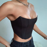 Fongt Light Color Ding Arc Wrapped Chest Female Playful Sexy Wind Back Exposed A Word Collar Slim Top-Outfit