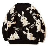 Lamb Fleece Bunny Rabbit Embroidery Sweaters Unisex Couples Thicken Winter O-neck Pullover Goth Streetwear Kawaii