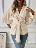 Fongt Elegant V-Neck Long-Sleeved Shirt Autumn Shirt