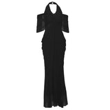 Fongt Summer Fashion Trend Women's New V-Necked Bare Back Mesh Splicing Body And Hip Dress