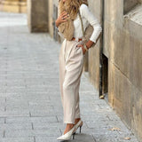 Fongt Spot 2024 Spring New Women's Fashion Temperament Pure Color Versatile High Waist Trousers Trousers-Outfit