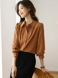 Fongt 2025 New Solid Color Shirt Slim Fashion Shirt Elegant Temperament Commuting OL Chiffon Shirt