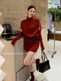 Fongt Xixi 13 Line 2025 Autumn White Standard Temperament Knitted High-Neck Dress Dress Thin High-Waisted Short Skirt Women 25326