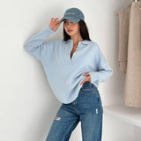 Fongt College Polo Collar Solid Color Loose Sweater Soft Tones Softly Wear Knitted Skin Fabric Tops