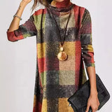 Fongt Autumn / Winter New Vintage Thickened French Cashmere Grinding Wool High Collar Long Sleeve Plaid Dress Direct