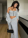 Fongt Glutinous Sweater Three-Piece Tset Tset With Long Skirt And Open Shirt Gentle And Sleek Atmosphere