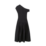 Fongt New High-Rise Slim Slim Solid Color Asymmetric Long Dress