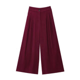 Fongt Women's 2025 Summer New Fashion Retro Waist Design Cardigan Top Broad Leg Trousers Set