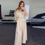 Fongt 2024 New Solid Color Mesh Splicing Coat Casual Wide-Leg Pants Suit Women-Outfit