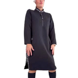 Fongt Autumn And Winter New Loose French Half-Zip Knitted Dress Large-Size Solid Color Long