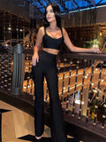 Bandage Set 2 Pieces Strap Sleeveless Bustiers And Long Bell-Bottoms Trousers Sexy Celebrity Party Sheath