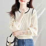 Fongt New Foreign Style Show Thin Sweater Female False Two Stitching Gauze Sleeve Knit Sweater Autumn And Winter Loose Long-Sleeved Jacket-Outfit