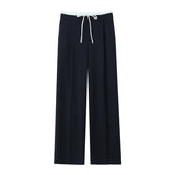Fongt Waist Wide Leg Double-Layered Leisure Trousers 2025 Spring And Summer New Women's Rope High Waist Folding Broad Leg Trousers