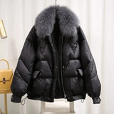 Coat 2021 Imitation Natural Fox Fur Collar Loose Large Size White Duck Down Jacket Ladies Winter