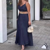 Fongt 2024 New Style Has Obvious Visible Fashion Retro Low Collar Loose Sling Satin Dress Woman-Outfit