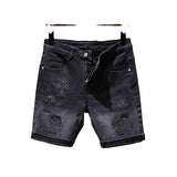 Fongt Black Denim Shorts Men's Summer Slim Retro Mids Pants Gradient Elastic Five-Point Trousers