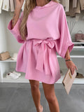 Fongt Explosion Of Solid Color Round Tie With Casual Temperament Dress Woman