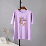 Aesthetic Graphic Cotton T Shirts Women Summer Simple Line Print Loose Tees Vintage Short Sleeve Casual Female