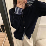 Fongt Patch Stitching Fake Two Cardigan Female 2024 New Single Breasted Thin Bottom Sweater Coat Female-Outfit