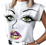 Fongt Simple Lip Pattern Collar Lady Shirt Tsets Commuting Short-Sleeved Tops Slimmed