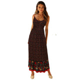 Fongt Summer New Large Swing Skirt Women's Bohemian V Tie Sling Broken Floral Dress