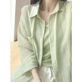 Fongt Apricot Thin Sunscreen Long-Sleeved Shirt Women's Summer Dress New Loose Thin Shirt Folded