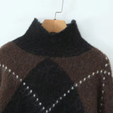 Fongt New Fashion Temperament Female High-Necked Loose Knitted Sweater Mini-Skirt