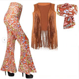 Fongt Halloween 70S Hippie Disco Festive Dress Turban + Print Dress Two-Piece