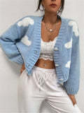 Fongt Loose V-Neck Clouds Fall Shoulder Knitted Cardigan Three Buckle Sweater Short Coat