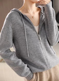 Autumn And Winter New Japanese And Korean Lazy Style Hooded Zipper Cardigan Women's Loose Thin Sweater Jacket-Outfit