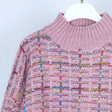 Autumn Winter New Plaid Sweater Women Korean Lazy Wind Short Loose Casual Checkered Sweater Lantern Sleeve Pullovers