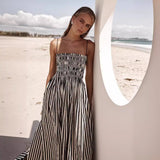 Fongt Spring / Summer Striped Print Rubber Band Sexy Hem Slip Dress 88010-Outfit