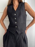 Slacks Two-Piece Spring / Summer 2024 New Women Fashion Sleeveless Vest Low-Waist Pants Suit-Outfit