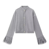 Fongt Women's INS Burst Cuff Hair Spliced Cardigan Commuter Sweater Jacket Knitted Shirt