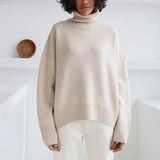 Women's Knitted Solid Turtleneck Sweater Oversize Long Sleeve Ladies Loose Pullover Tops 2022 Autumn Warm Female