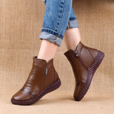 2021 Autumn Fashion Women Genuine Leather Boots Handmade Vintage Flat Ankle Botines Shoes Woman Winter