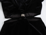 New Open-Ended Design Velvet Long-Sleeved Flute Dress 6962224800-Outfit
