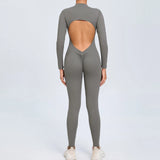 Fongt Zipper Long Sleeve Nude Yoga Jumpsuit Women Wear Fitness Sports Pants Tights-Outfit