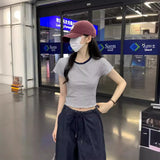 Fongt Color Short-Sleeved T-Shirt Women 2024 Summer New Slim Show Thin And Versatile Short Shoulder Students Pure Color Top