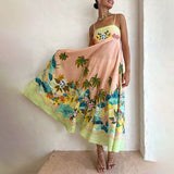 Fongt Summer Women's New Temperament Elegant High-Waist Print Slings Casual Fashion Dress
