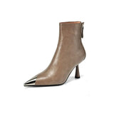 Fongt Pointed High Heel Boots Metal Head Gas Small Short Boots High Heels Short Boots Thighs Short Boots Tiring Boots Without Tired Skirts