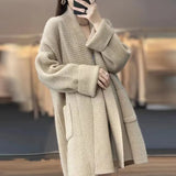 Fongt Long-Sleeved Sweater Coat Women Thicken Medium Long Chryse-Infrepeed Loose Lazy Knitted