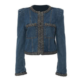 Fongt New Personality Knitted Delicate Personality Cushioned Shoulder Suit Denim Jacket Short Coat Female 1683