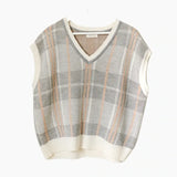 2022 New Sleeveless Vest Waistcoat Checkered Oversized Winter Spring Women Sweaters Pullovers Knitwear Tops