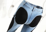Fashion Women Jeans Slim Deconstruct Panelled Patchwork High Waist Split Blue Long Denim Pants Autumn 2024 New TH3141-Outfit