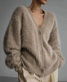 Fongt Women's Imitation Sting Cardigan Women Lazy Wind Loose Sweater Soft Long-Sleeved Knitted Casual
