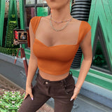 Short Sleeve Ribbed Crop Top-Outfit