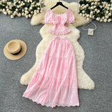 Fongt Temperament Wears A Female Waist-Waisted Collar Bubble Sleeve Shirt High-Waisted Embroidered Half-Dressed Skirt Holiday Style Set