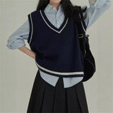 Fongt With College Girl Autumn New Retro Temperament Comfortable V-Necked Waistge Vest