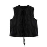 Fongt Spring New Bow Trim With Sleeveless Embroidered Top 7521013